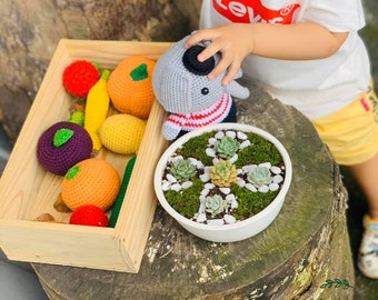 Jouets pour enfants au crochet Montessori - Jeux de simulation de fruits et légumes au crochet - Kit d'activités Montessori - Jouet éducatif au crochet - Peluches