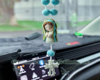 Ornement suspendu bleu vierge marie voiture - décoration de voiture catholique au crochet - ornement de rétroviseur - cadeau religieux - cadeau souvenir de baptême