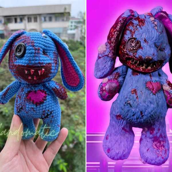 Custom Zombie Bunny Crochet Doll - Horror Game Cold War Character Plush - Scary Movie Character Stuffed Toy Crochet Commissions