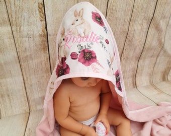 Cape de bain bébé éponge de bambou/Personnalisation broderie/Sortie de bain/Gant/Lingettes/Panière