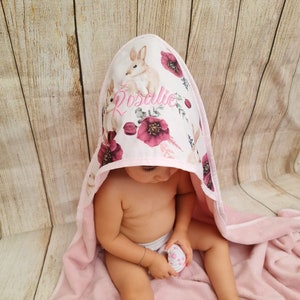 Cape de bain bébé éponge de bambou/Personnalisation broderie/Sortie de bain/Gant/Lingettes/Panière