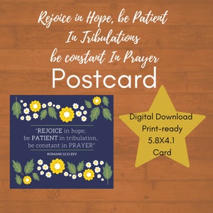 Beautiful Romans 12: 12 Scripture Postcard. Rejoice in Hope  Digital Download
