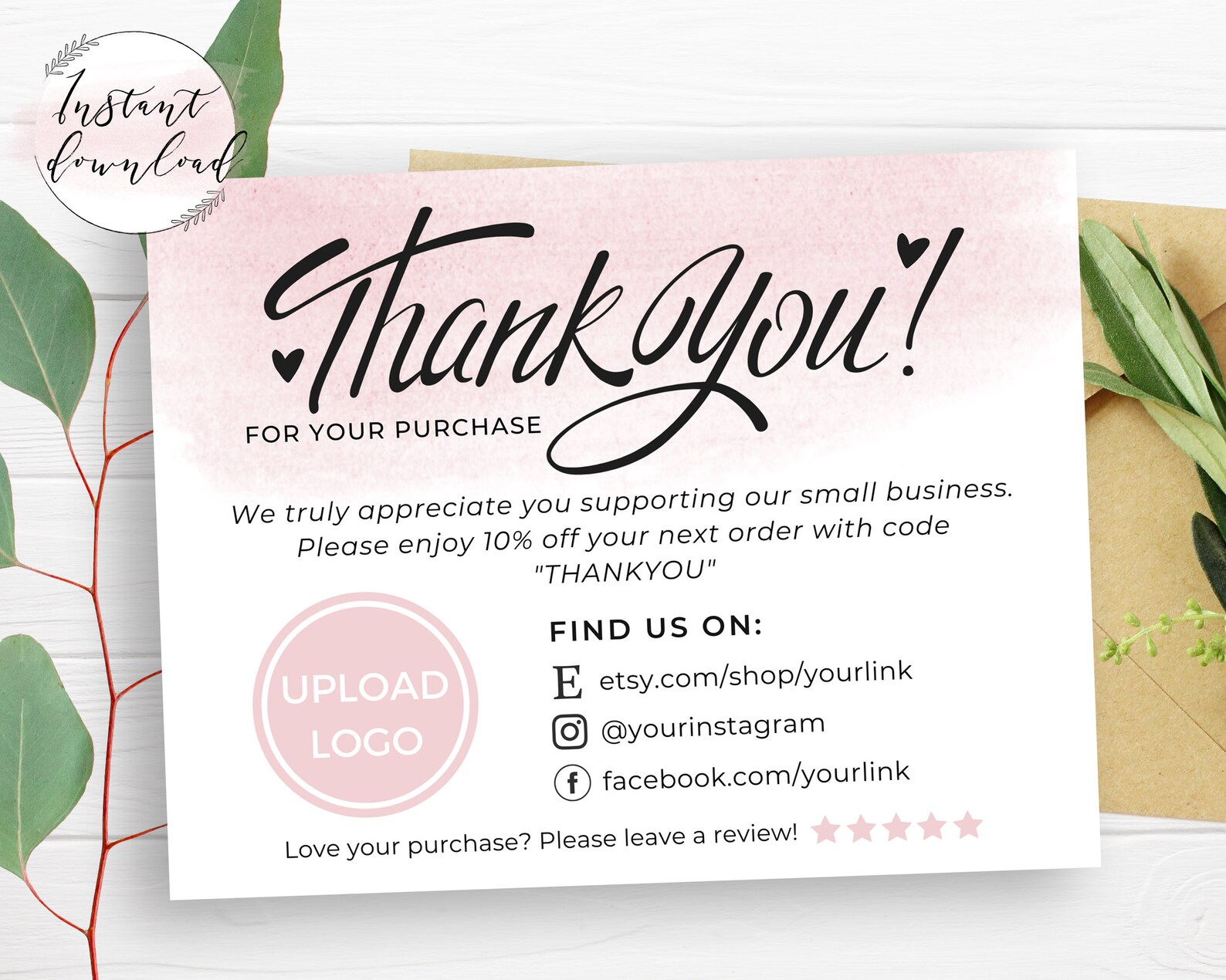 Editable Printable Thank You Business Review Card Template for Etsy India