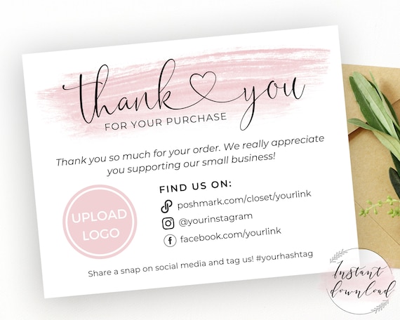 Poshmark Thank You Cards, Poshmark Thank You Note Template,  Thank You  Note Printable, Business Thank You Note Ideas, Order Insert