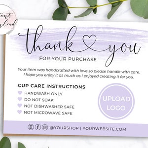 Tumbler Care Instructions Card Template Editable Cup Washing - Etsy