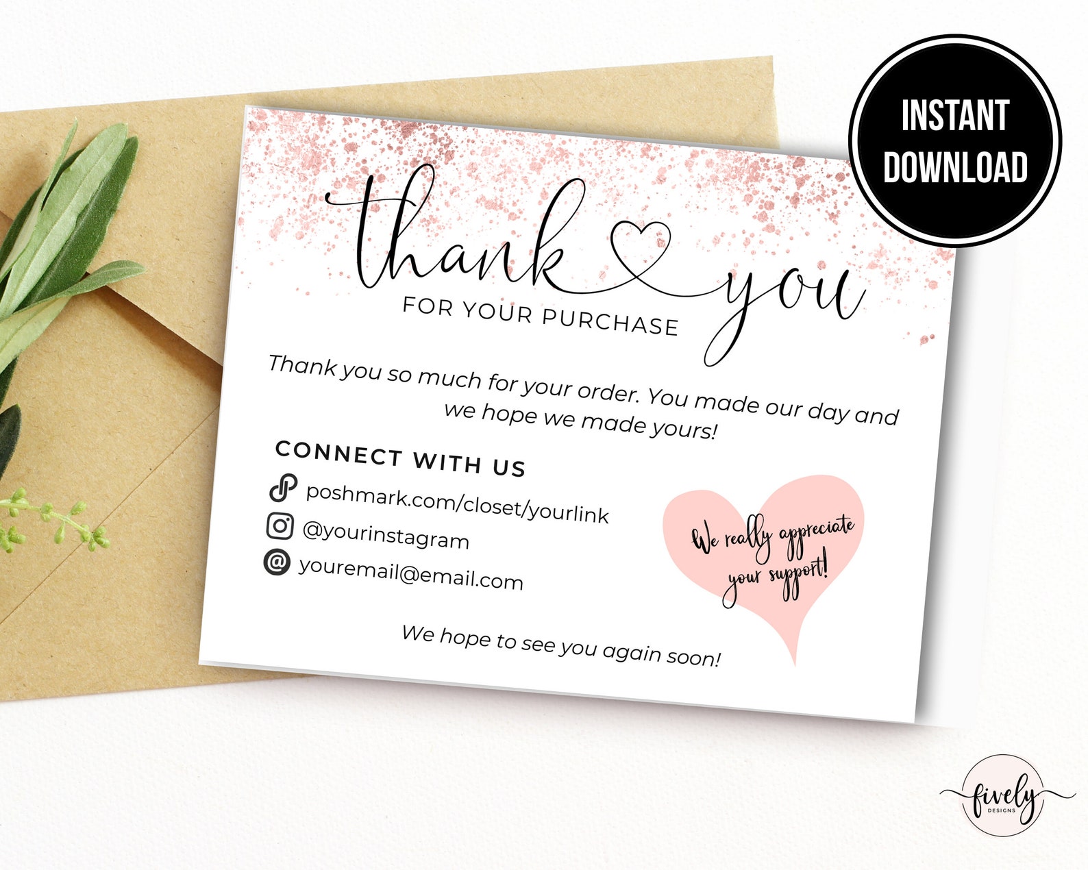 Poshmark Thank You Card Poshmark Thank You Card Template | Etsy