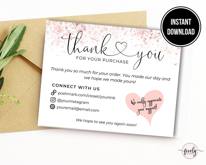 Poshmark Thank You Card Poshmark Thank You Card Template Etsy
