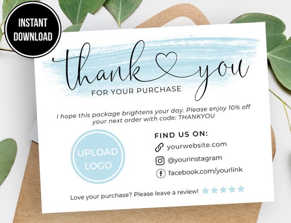 PRINTABLE Leave Review / Thank You Order Insert Card 