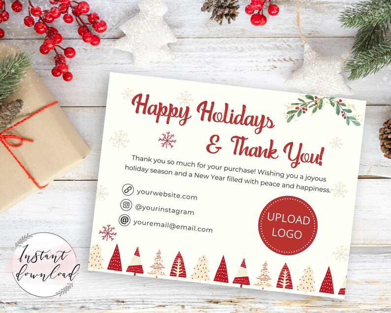 Holiday Thank You Card Business Template Happy Holidays Thank Etsy