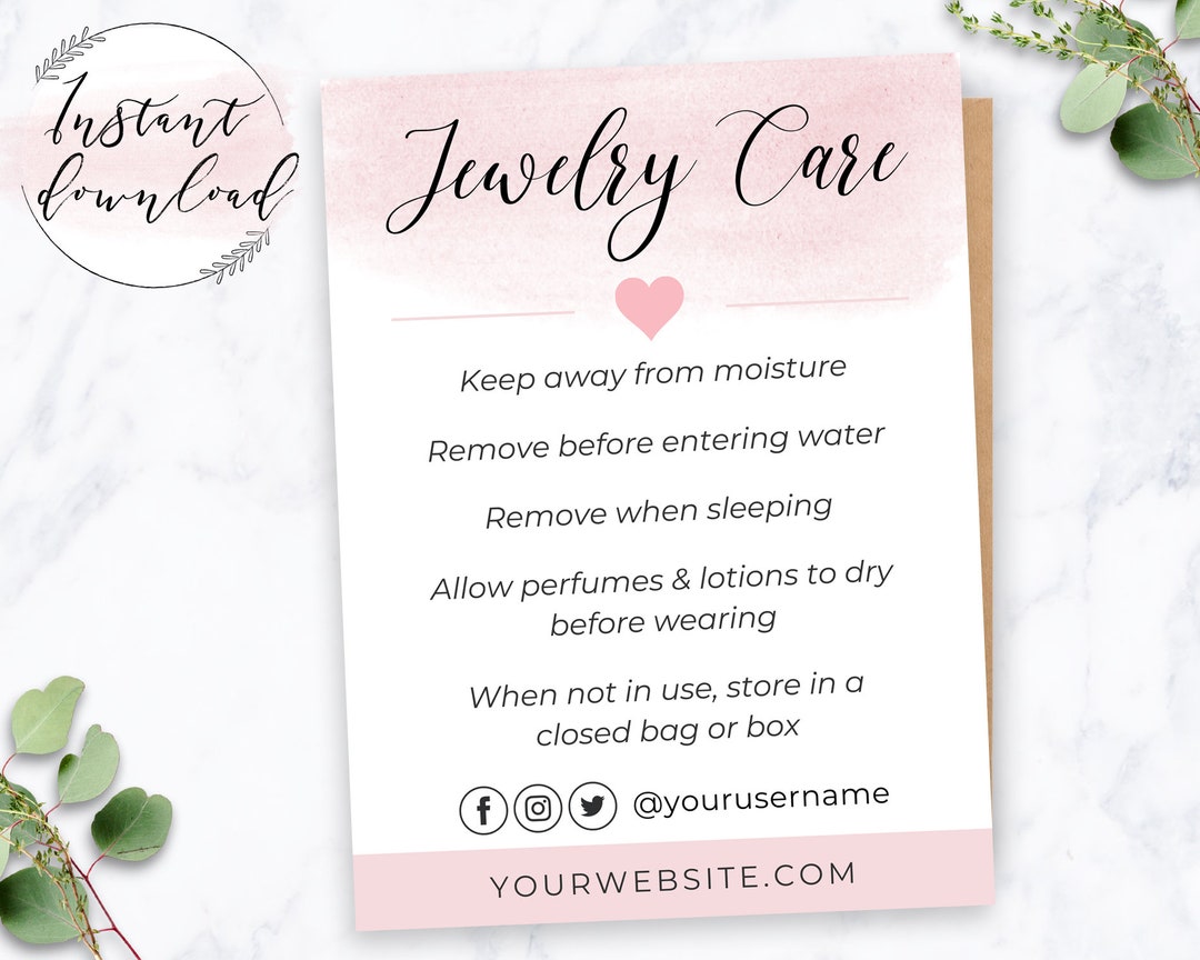 Jewelry Care Card Template Editable Jewellery Instructions - Etsy