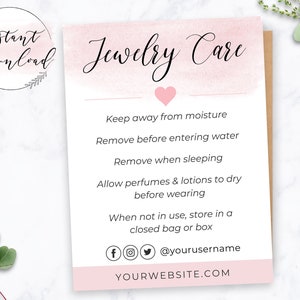 Jewelry Care Card Template Editable Jewellery Instructions - Etsy