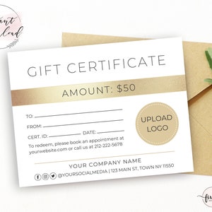 Gold Gift Certificate Template Download Digital File - Etsy