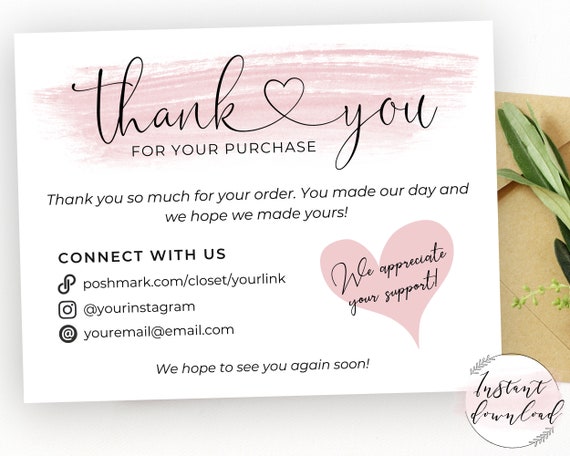 Poshmark Thank You Cards Poshmark Thank You Note Template | Etsy