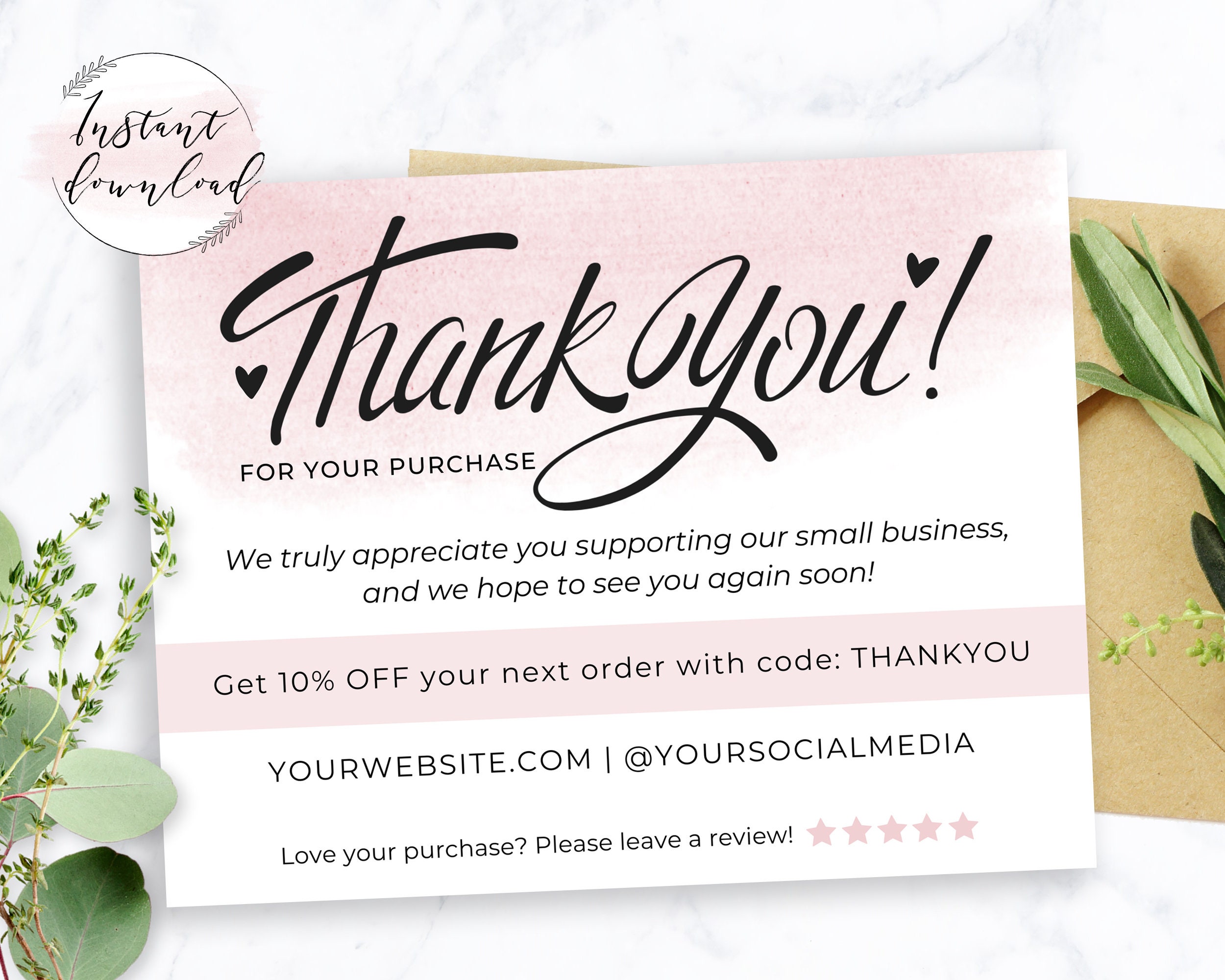 Printable Thank You Business Review Card Template Poshmark - Etsy