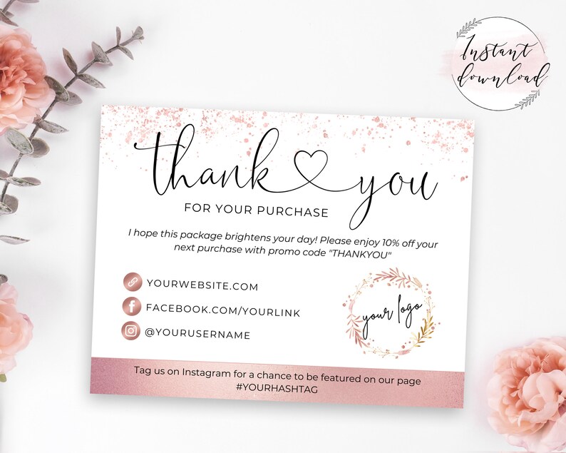 Rose Gold Thank You Cards Business Etsy Poshmark Mercari