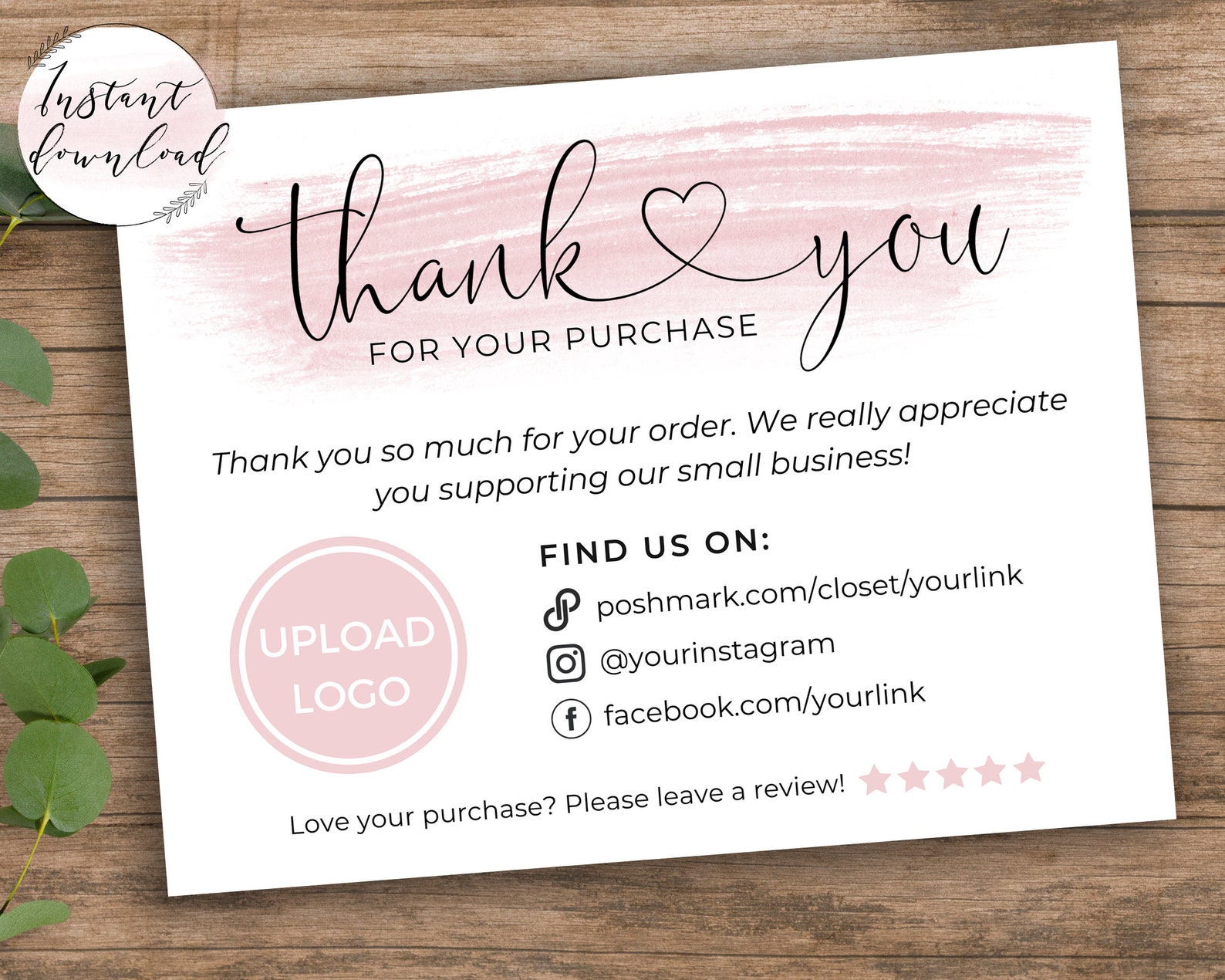 Printable Thank You Cards Business Template Poshmark Etsy | Etsy