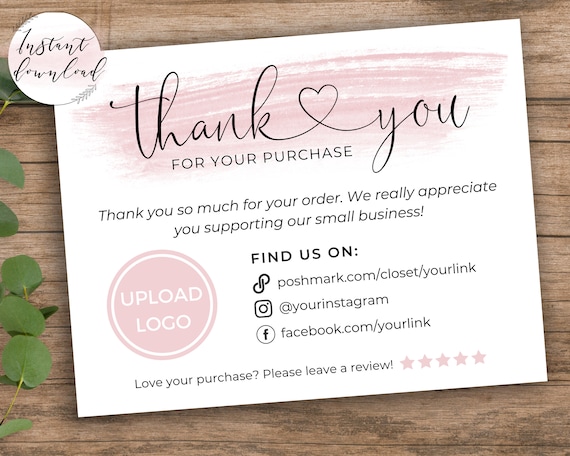 Printable Thank You Cards Business Template Poshmark Etsy - Etsy UK