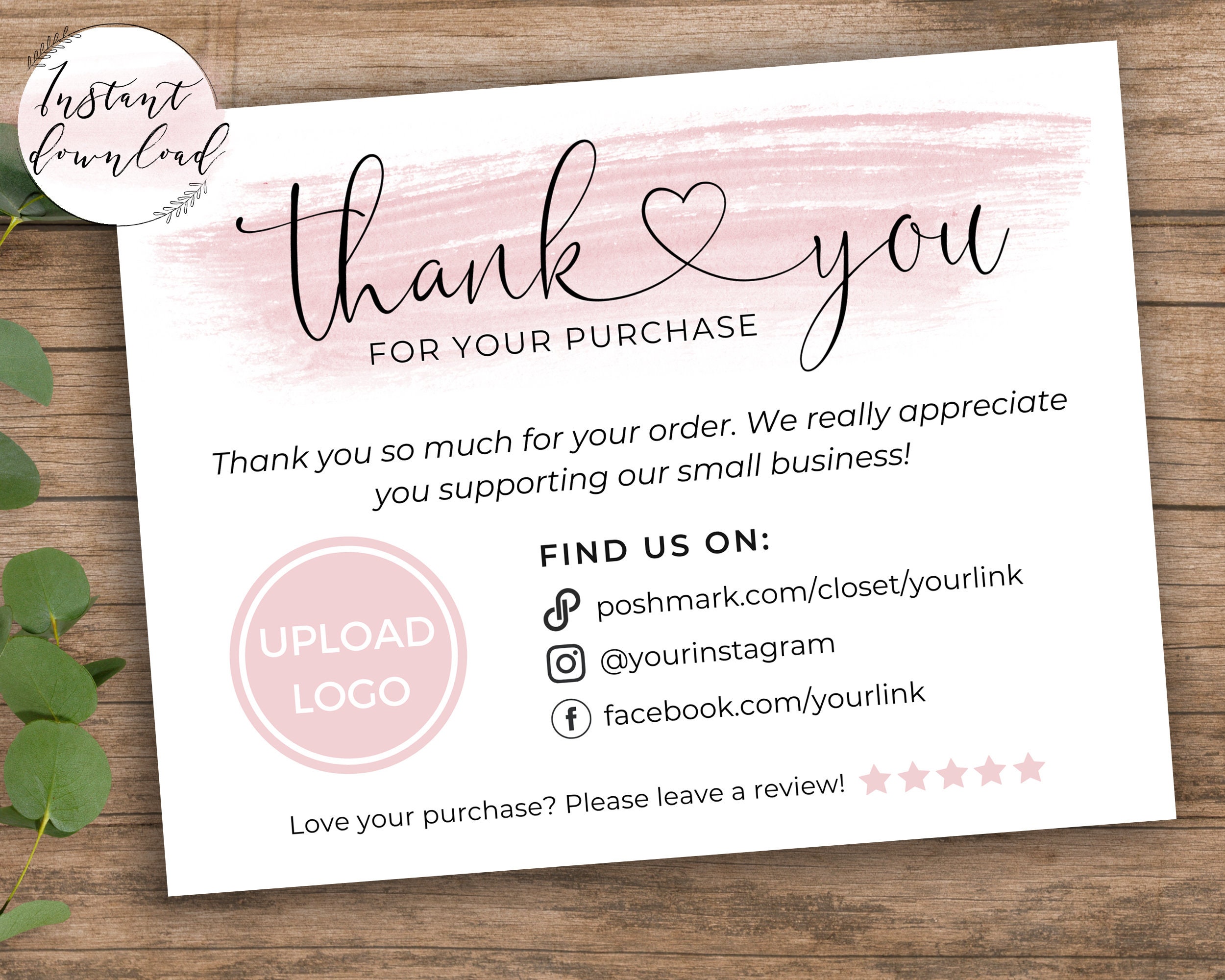 Design Templates Paper Thank You Insert Canva Business Thank You Card Template Poshmark 