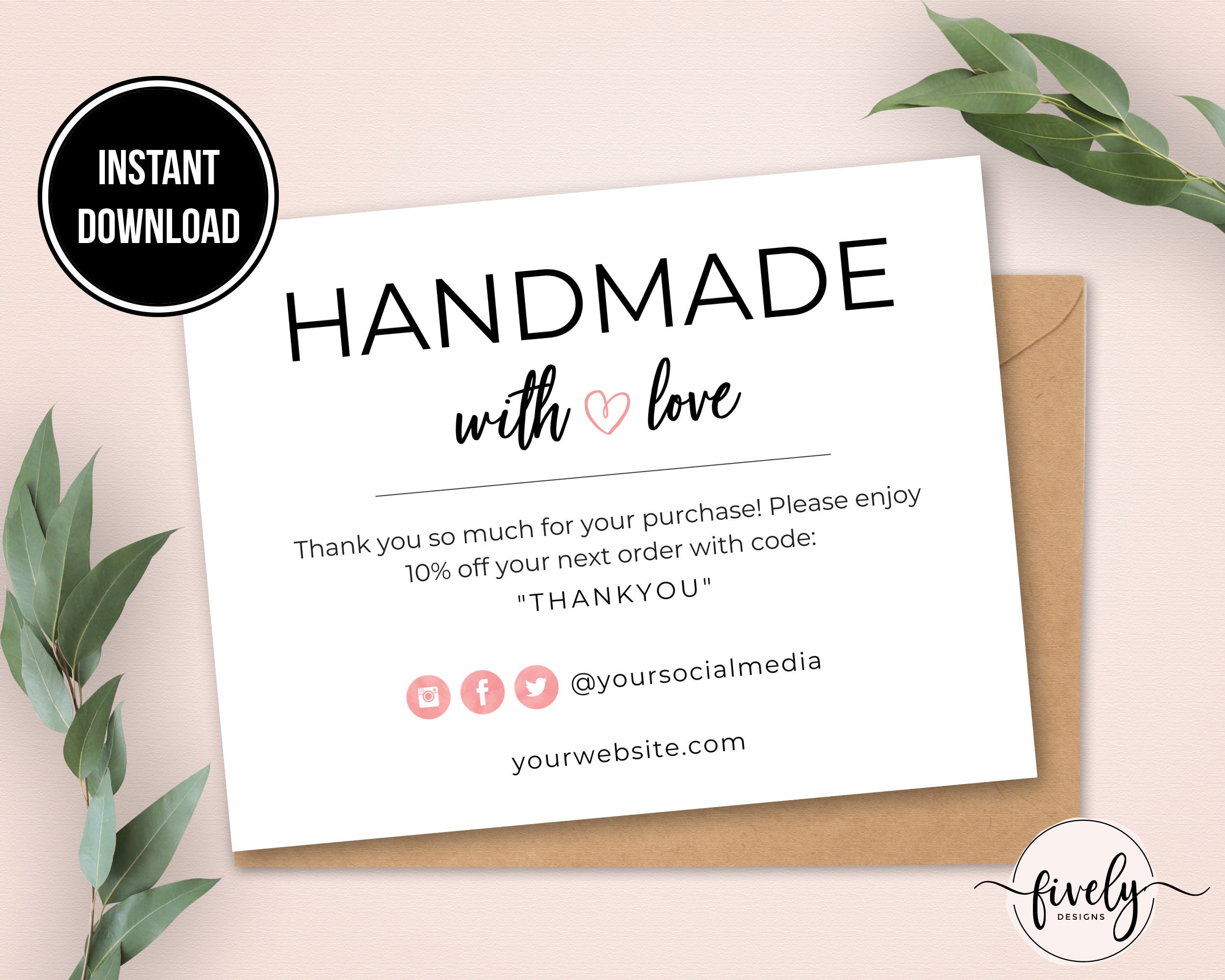Handmade With Love Business Thank You Card Thank You for Your Etsy