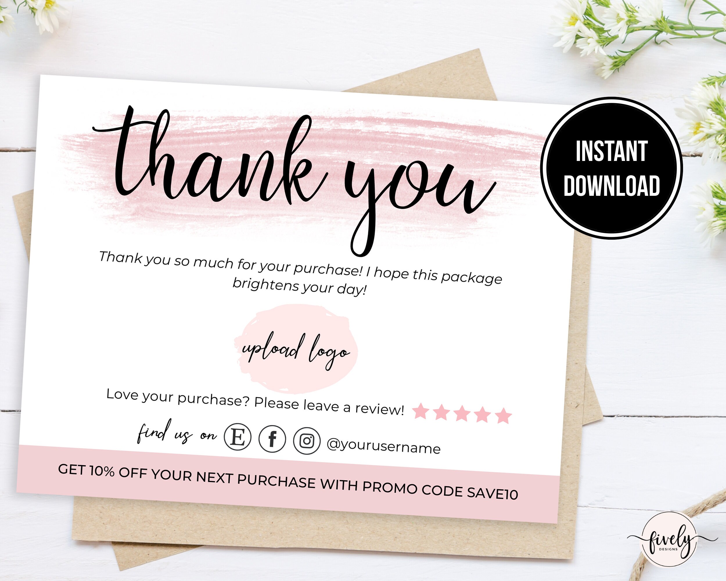 Template Printable Small Business Thank You Post Card Business Card Custome Card DIY Thank You 