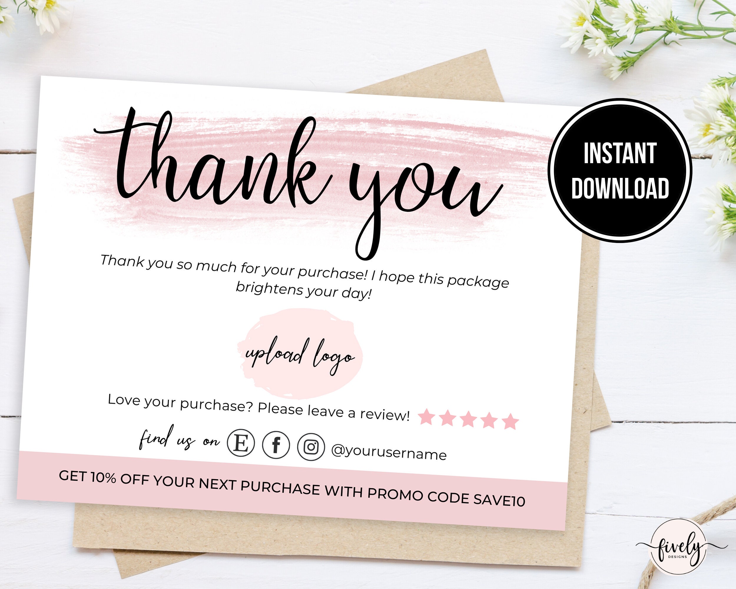 Design Templates Order Card Editable Printable Thank You Card Insert 