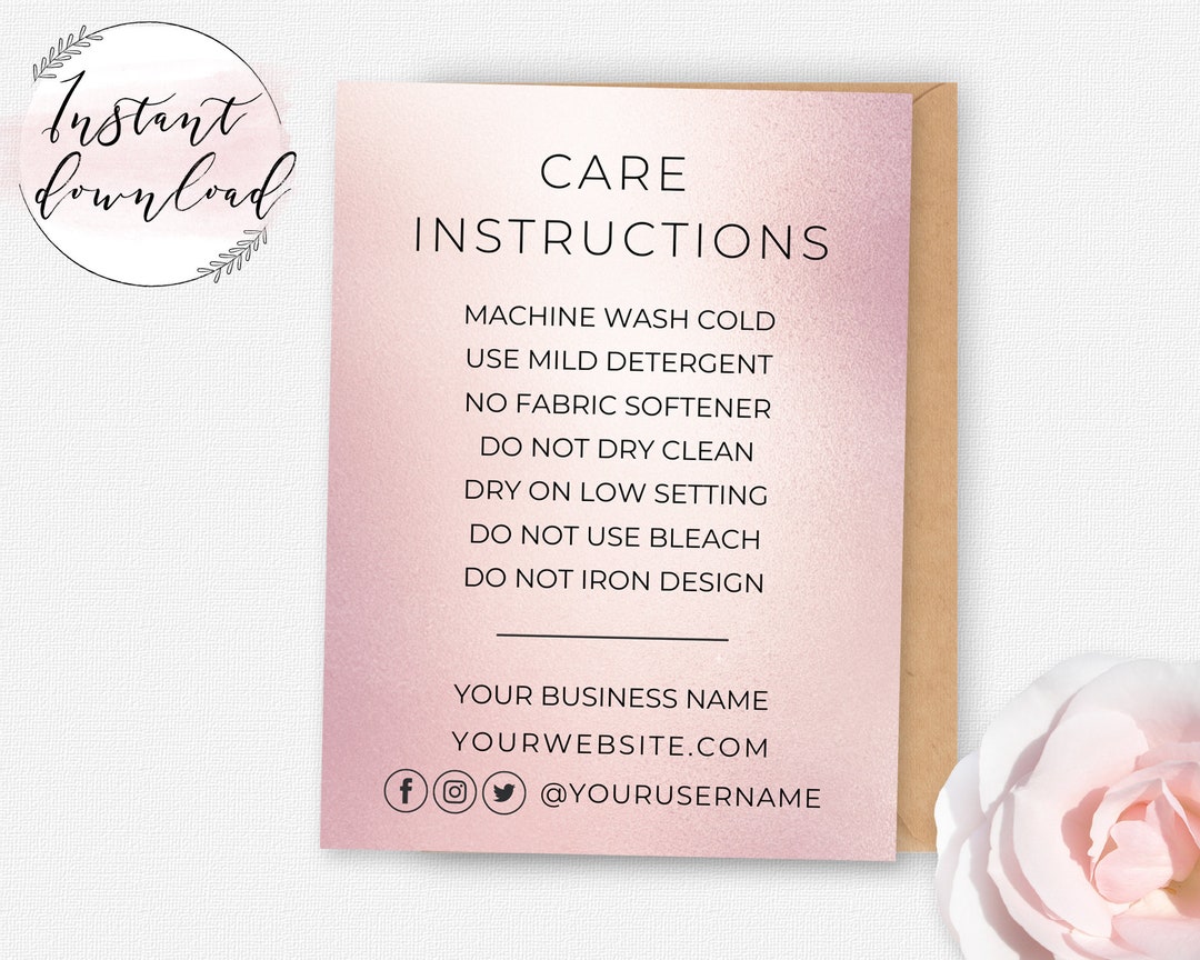 Rose Gold Washing Care Instructions Card for Custom Printed - Etsy