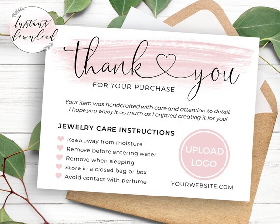 Parcel Jewelry Thank You Cards Mini Printable Resin Care Instructions ...