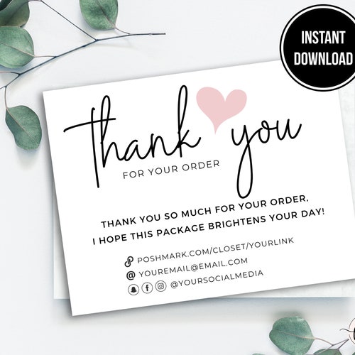 Poshmark Thank You Cards Poshmark Thank You Note Template - Etsy Canada