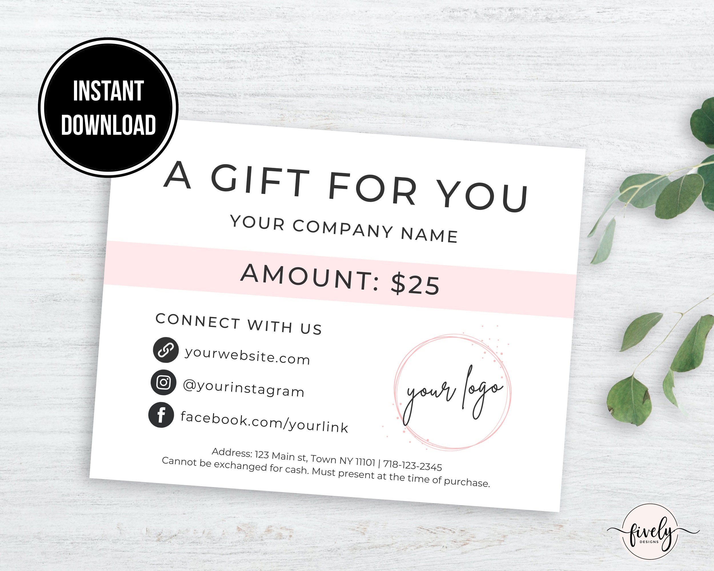 Gift Certificate Template Printable Digital File Blank Gift - Etsy