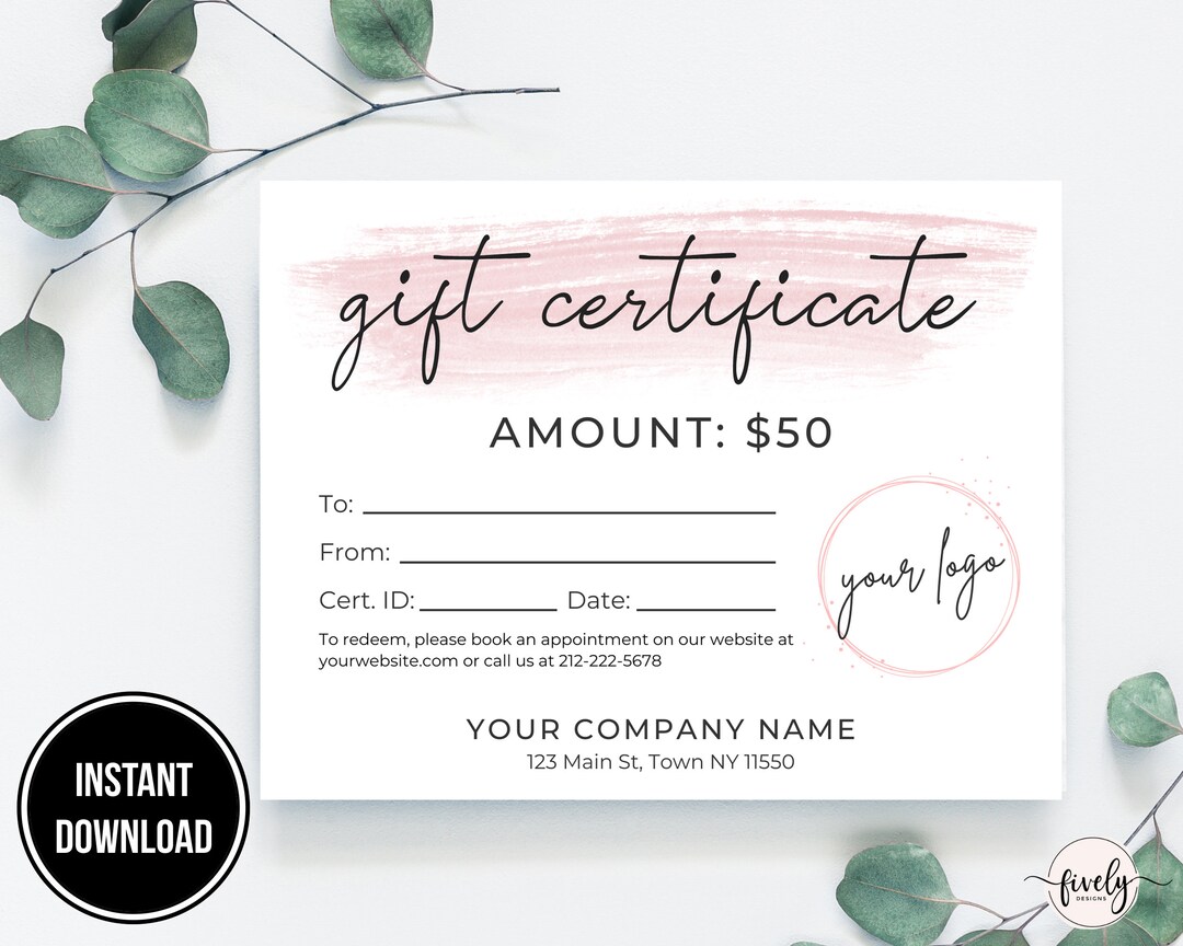 Custom Gift Certificate Template Editable Printable DIY Gift - Etsy