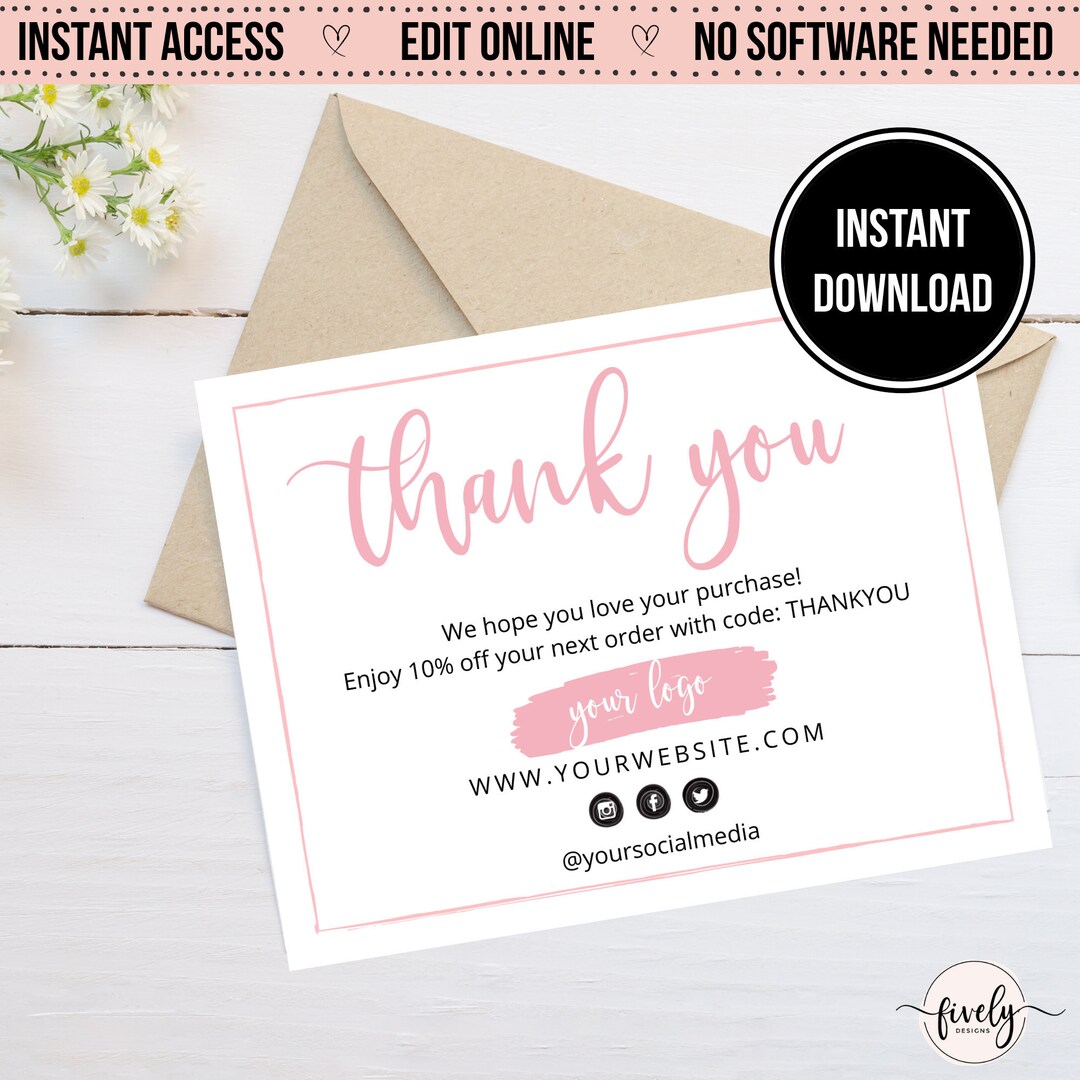 Thank You Customer Card Small Business Thank You Cards Etsy