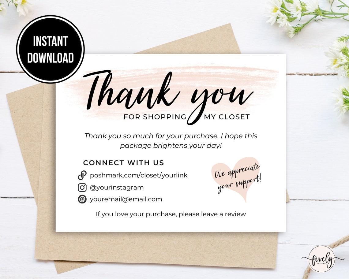 Poshmark Thank You Card Template Download Poshmark Printable Etsy