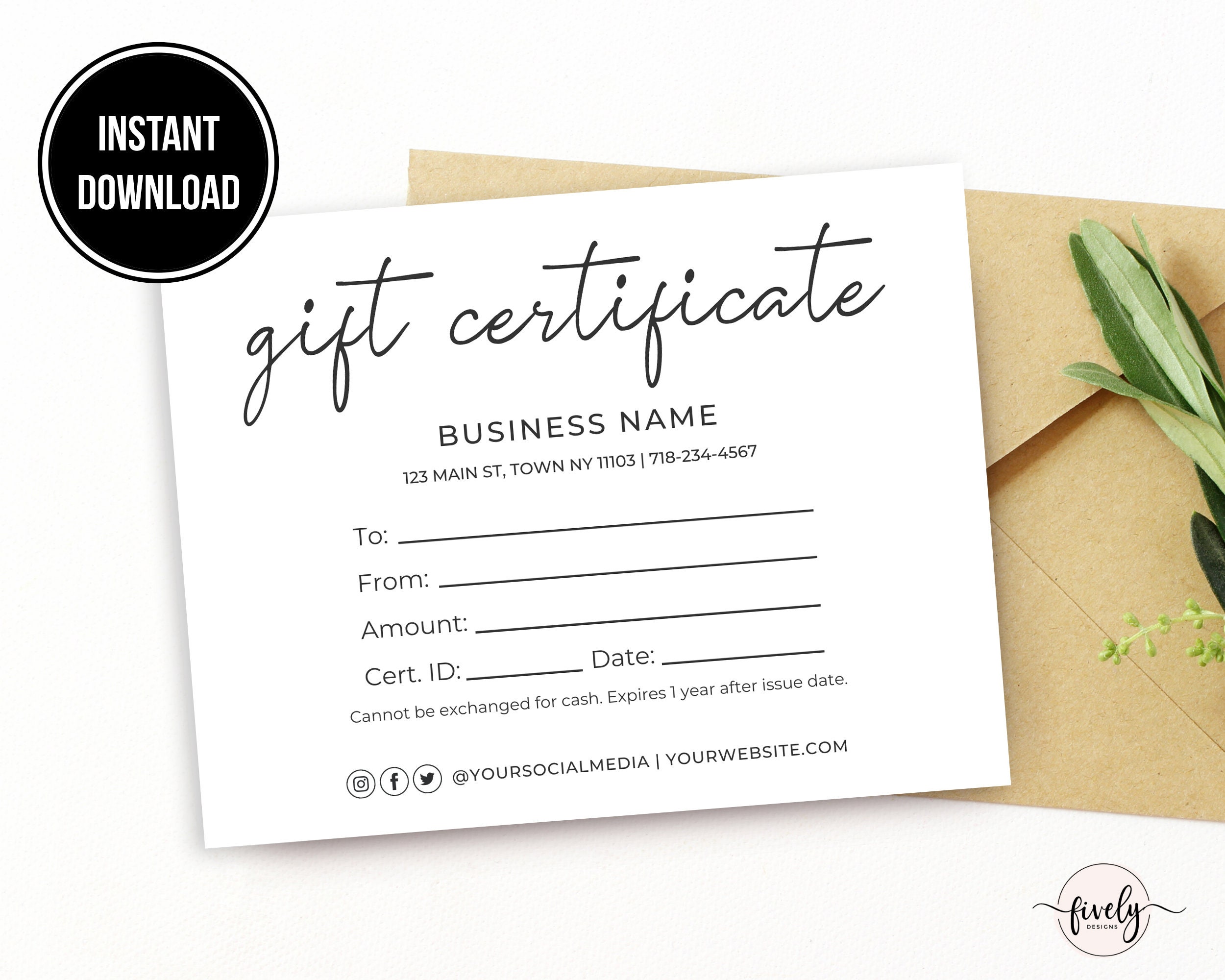 Customizable Business Gift Certificate Template, Printable Gift Voucher  Editable Gift Card Photography Voucher Hair Salon Gift Card Download Within Company Gift Certificate Template