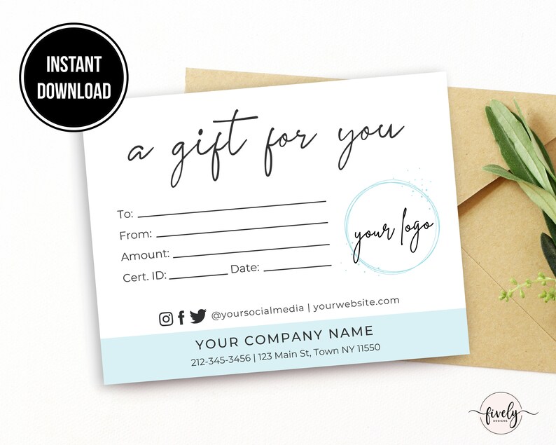 custom gift certificate template digital file download etsy