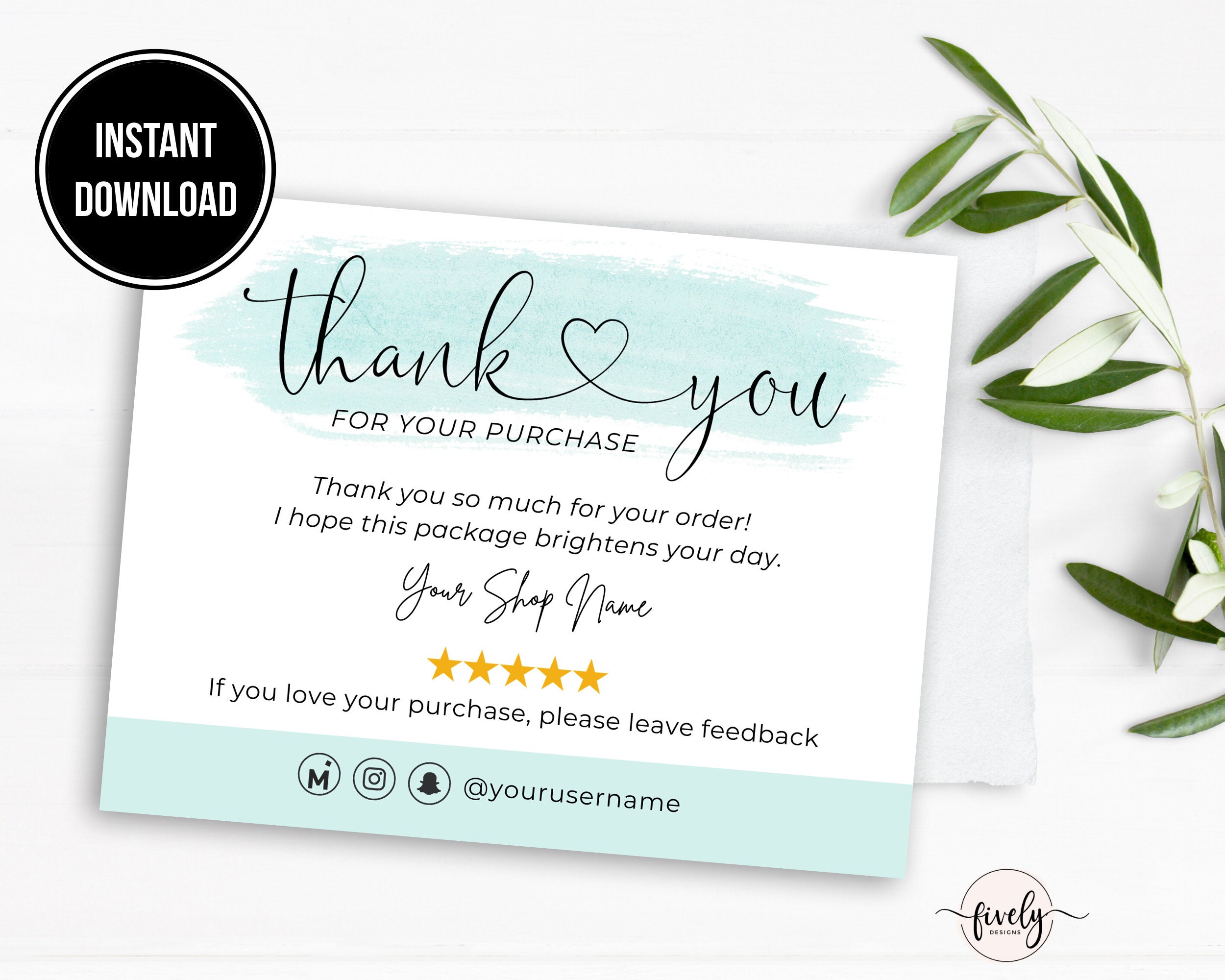 Thank You Cards Business Template Order Insert Product Packaging Ideas Thank You Note Template Etsy Branding Thank You Note Printable
