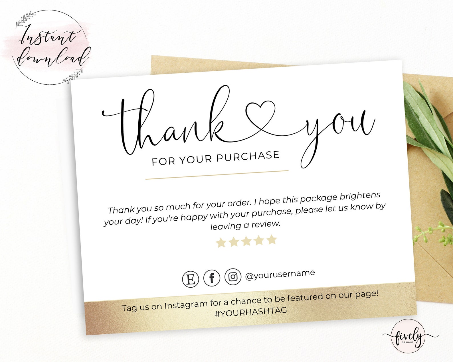 Gold Thank You Cards Business Poshmark Thank You Note | Etsy