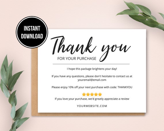 Etsy Thank You Card Template Poshmark Thank You Note | Etsy