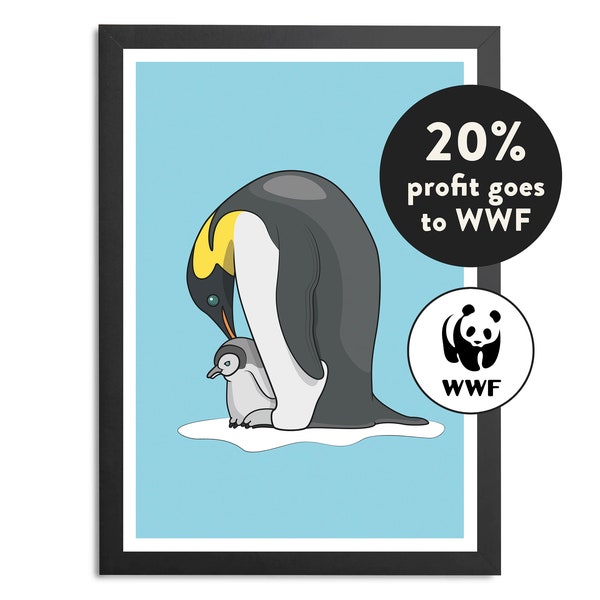 Cute Baby Penguin Poster Cartoon Drawing Portrait WWF Charity Recycled Paper Baby Room Decor A5/A4 Posters Newborn Print Nursery Room Gift