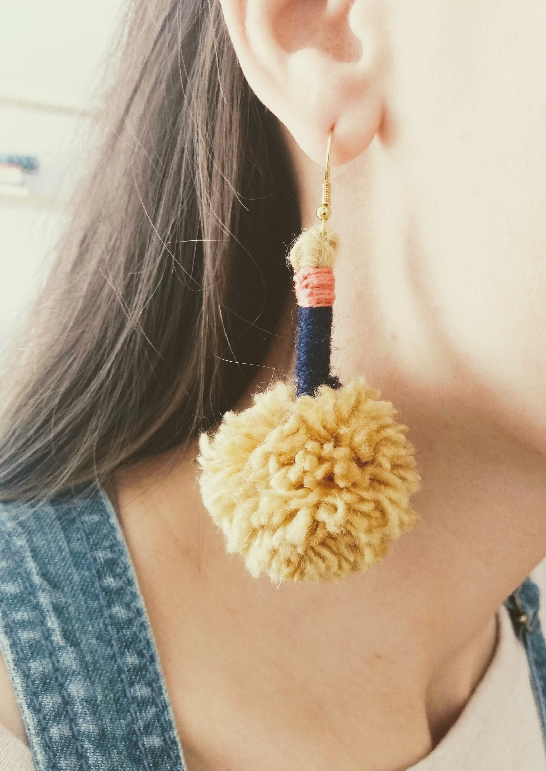 Statement Woollen Pom Pom Earrings Various Colours Available Etsy