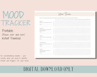 Mood Tracker Printable Tracker: Daily Wellness Journal (PDF Files)