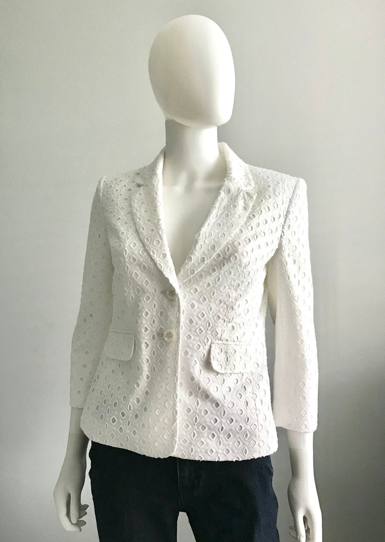 White Eyelet Blazer Cotton Blazer by Chaus New York Size Etsy