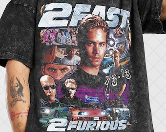 Vintage Style 2 Fast 2 Furious Washed T-Shirt: Paul Walker Movie Tee
