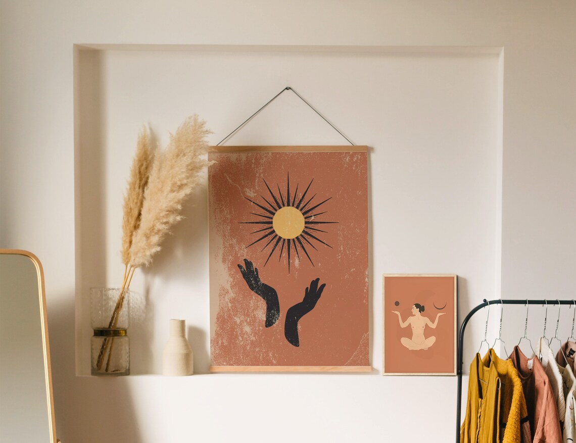 Boho Bedroom Decor Burnt Orange Boho Wall Art Unique Wall Etsy