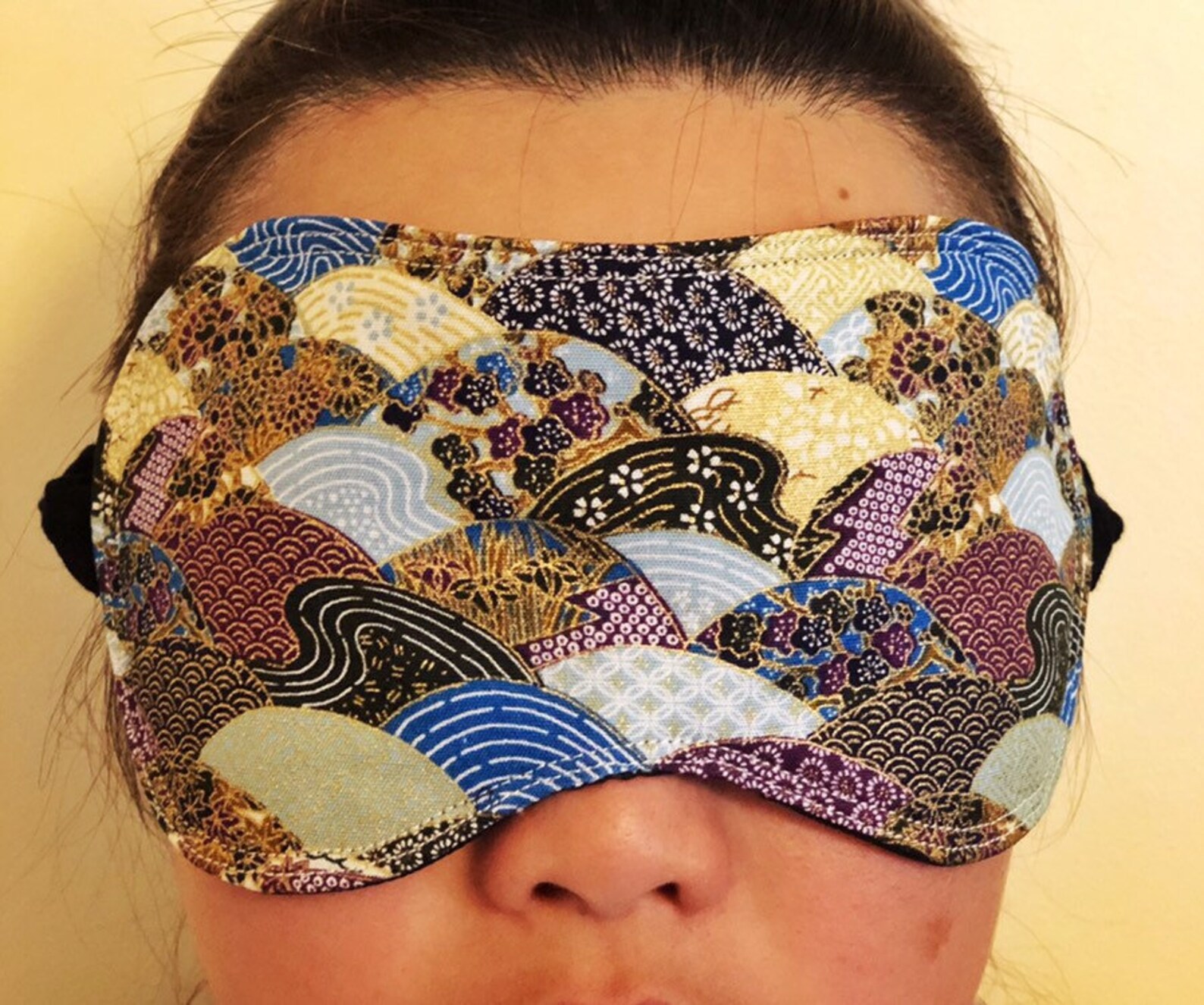 Eye mask Japanese 100 cottonPatchwork Hills Blue Handmade Etsy
