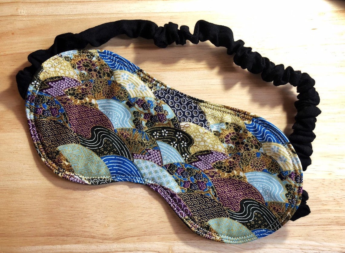 Eye mask Japanese 100 cottonPatchwork Hills Blue Handmade Etsy