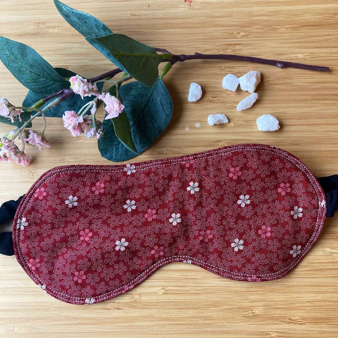 Eye mask Japanese 100 cottonTiny Blossoms Red Handmade in Etsy