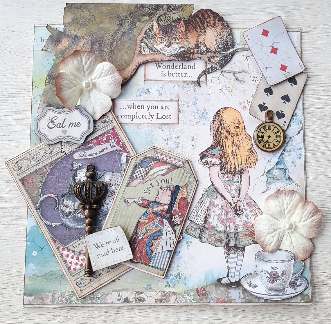 Handmade greeting card Alice in wonderland Stamperia | Etsy