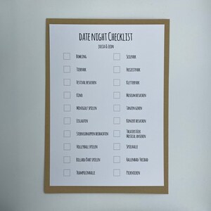 Date Ideen Checkliste, Pärchen Geschenk, Geschenk an Freundin/Freund, Karte A5