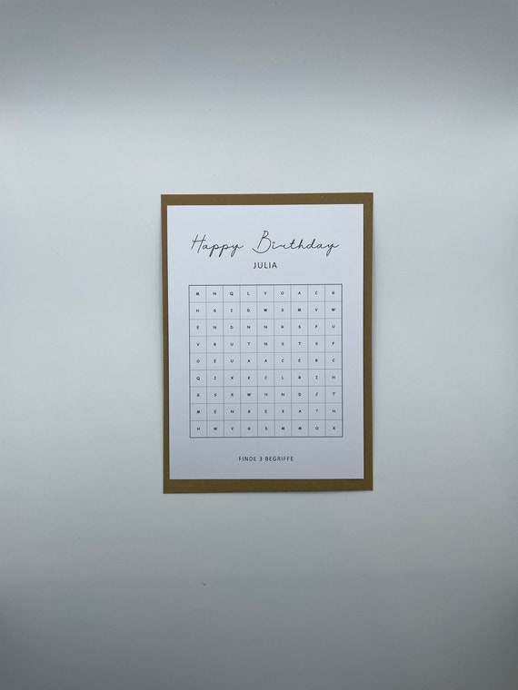 Wortsuche, Geschenk, Geburtstagsgeschenk, Personalisierte Karte, Personalisierbar