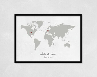 Long Distance Relationship World Map Custom Gift, Boyfriend/Girlfriend Gift, Relationship Personalized